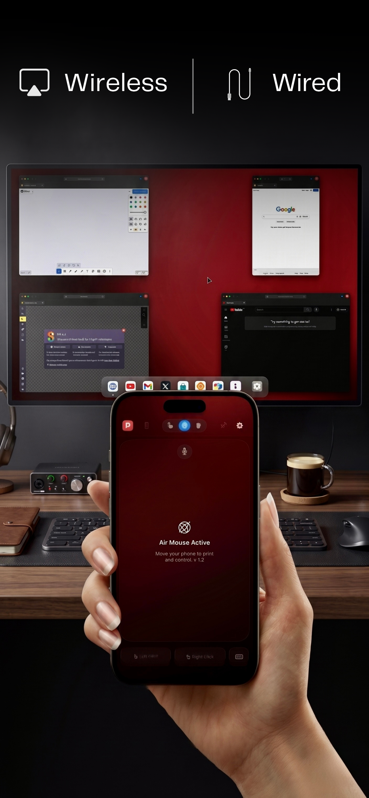 Prodoktive connects an iPhone to a display wirelessly over AirPlay or wired over USB-C